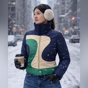 Stylish Women's Ski Jacket - Navy, Green, and Cream